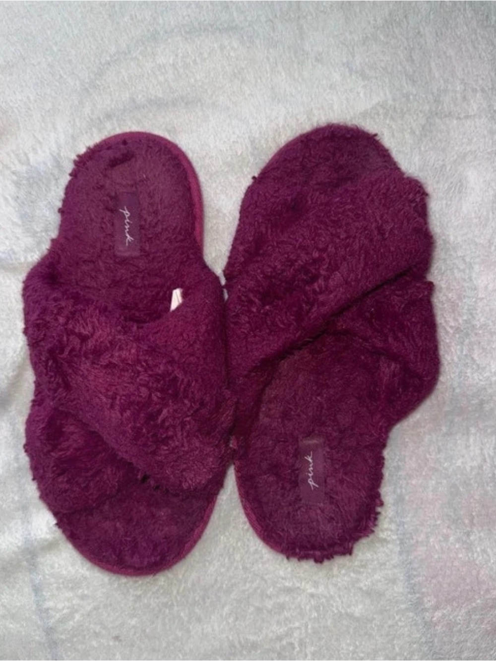 PINK Victoria's Secret Plush Crisscross Slide Slippers in Deep Plum